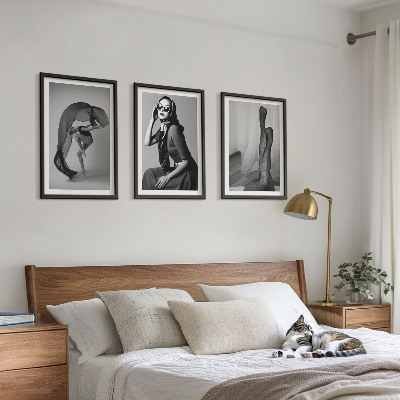 Lot de 3 tableaux pour salon Portraits de femmes en noir et blanc