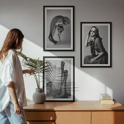 Lot de 3 tableaux pour salon Portraits de femmes en noir et blanc