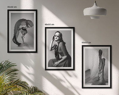 Lot de 3 tableaux pour salon Portraits de femmes en noir et blanc