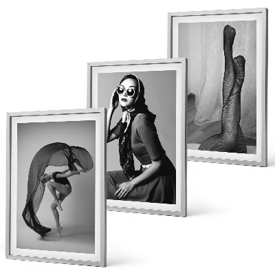 Lot de 3 tableaux pour salon Portraits de femmes en noir et blanc