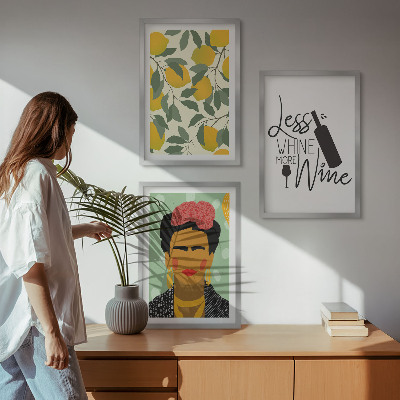 Lot de 3 tableaux pour salon Portrait de Frida au vin et aux citrons