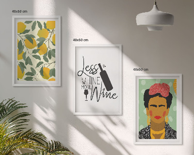 Lot de 3 tableaux pour salon Portrait de Frida au vin et aux citrons