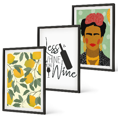 Lot de 3 tableaux pour salon Portrait de Frida au vin et aux citrons
