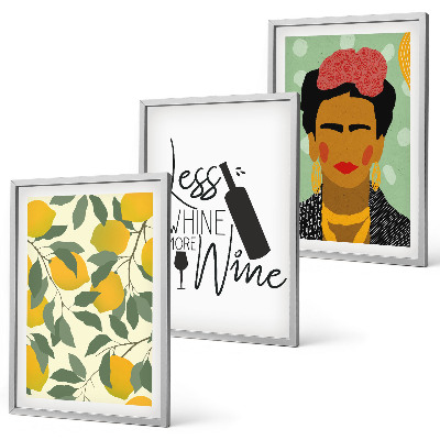 Lot de 3 tableaux pour salon Portrait de Frida au vin et aux citrons