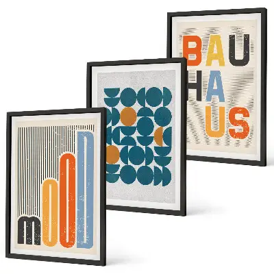 Cadre photo mural avec motifs géométriques style Bauhaus