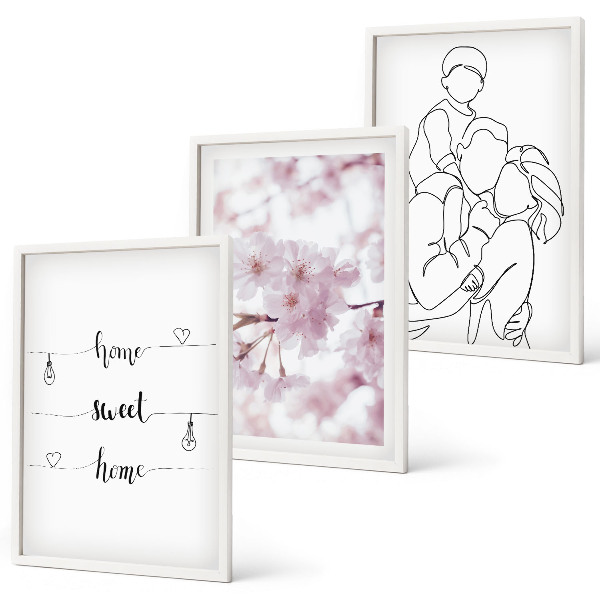 Lot de 3 tableaux pour salon Famille de fleurs minimaliste
