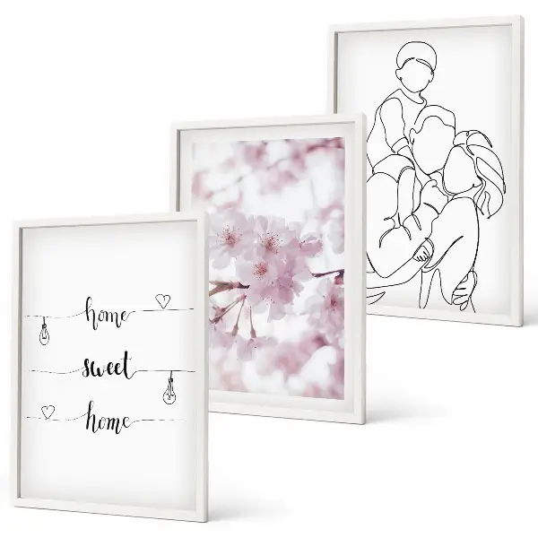 Lot de 3 tableaux pour salon motif famille de fleurs minimaliste