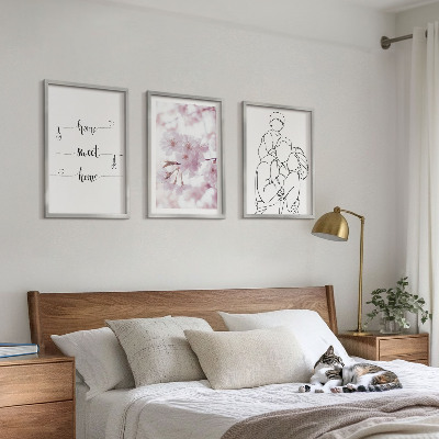 Lot de 3 tableaux pour salon Famille de fleurs minimaliste