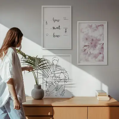 Lot de 3 tableaux pour salon motif famille de fleurs minimaliste
