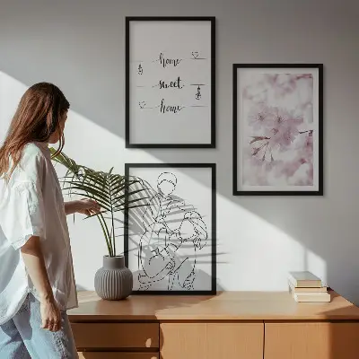 Lot de 3 tableaux pour salon motif famille de fleurs minimaliste