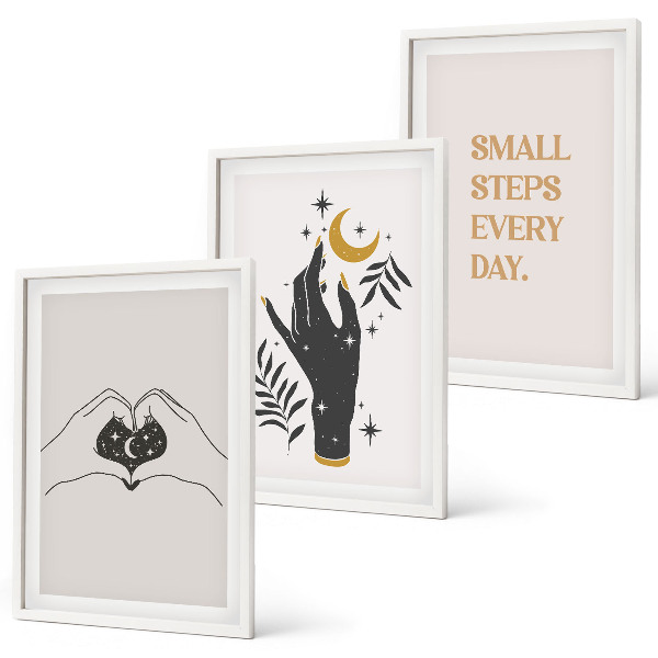 Lot de 3 tableaux pour salon Illustrations bohèmes minimalistes