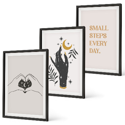 Lot de 3 tableaux pour salon Illustrations bohèmes minimalistes