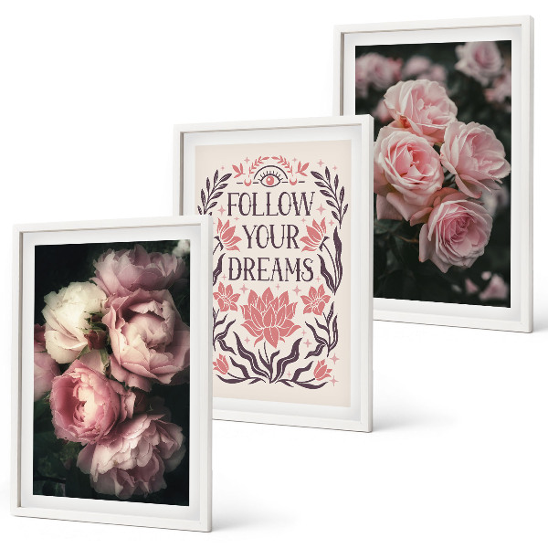 Lot de 3 tableaux pour salon Inscription sur les rêves de roses vintage