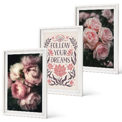Lot de 3 tableaux pour salon Inscription sur les rêves de roses vintage