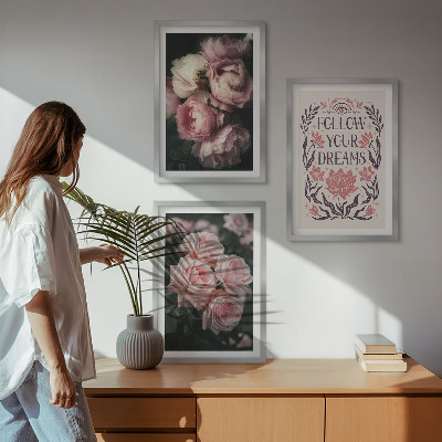Lot de 3 tableaux pour salon Inscription sur les rêves de roses vintage