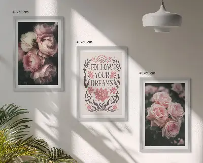 Lot de 3 tableaux pour salon avec inscription sur les rêves de roses vintage