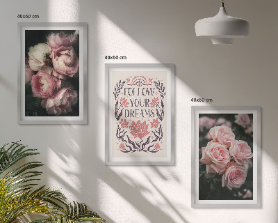 Lot de 3 tableaux pour salon Inscription sur les rêves de roses vintage