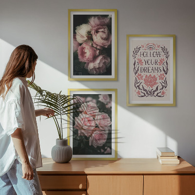 Lot de 3 tableaux pour salon Inscription sur les rêves de roses vintage