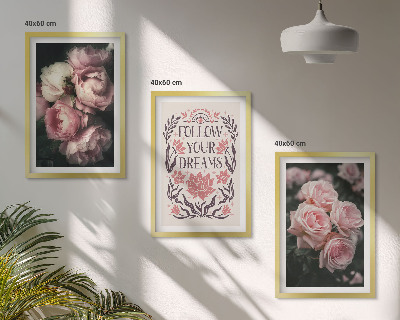 Lot de 3 tableaux pour salon Inscription sur les rêves de roses vintage