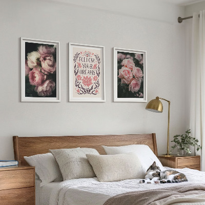 Lot de 3 tableaux pour salon Inscription sur les rêves de roses vintage