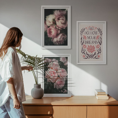 Lot de 3 tableaux pour salon Inscription sur les rêves de roses vintage