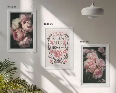 Lot de 3 tableaux pour salon avec inscription sur les rêves de roses vintage