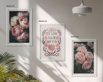Lot de 3 tableaux pour salon Inscription sur les rêves de roses vintage