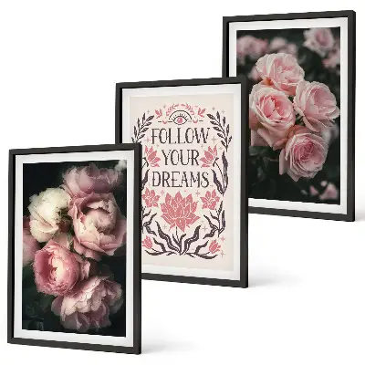 Lot de 3 tableaux pour salon avec inscription sur les rêves de roses vintage