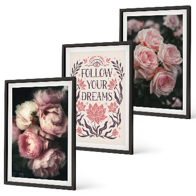 Lot de 3 tableaux pour salon Inscription sur les rêves de roses vintage