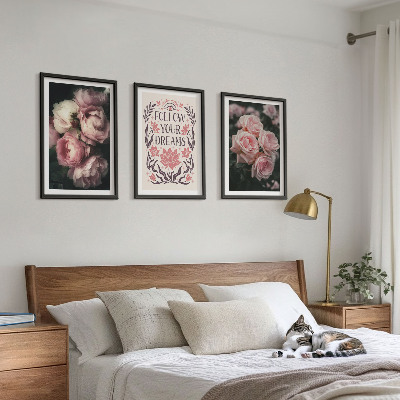 Lot de 3 tableaux pour salon Inscription sur les rêves de roses vintage