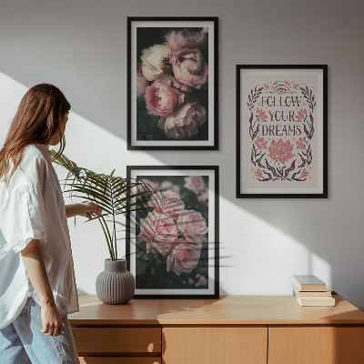 Lot de 3 tableaux pour salon Inscription sur les rêves de roses vintage