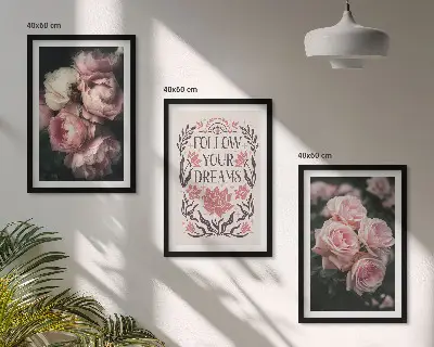 Lot de 3 tableaux pour salon avec inscription sur les rêves de roses vintage