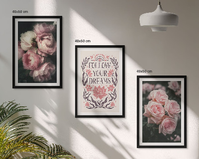 Lot de 3 tableaux pour salon Inscription sur les rêves de roses vintage