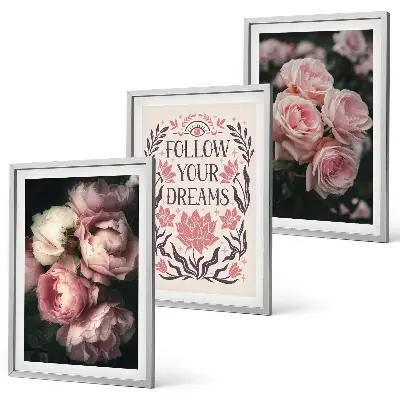 Lot de 3 tableaux pour salon avec inscription sur les rêves de roses vintage
