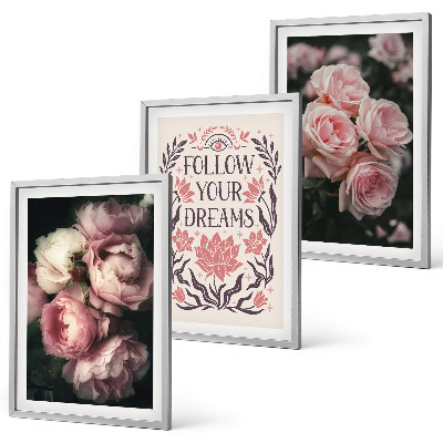 Lot de 3 tableaux pour salon Inscription sur les rêves de roses vintage