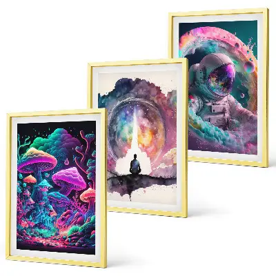 Cadre photo mural avec illustrations fantastiques colorées