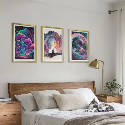 Cadre photo mural avec illustrations fantastiques colorées
