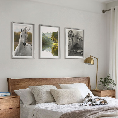 Lot de 3 tableaux pour salon Chevaux blancs nature de la rivière