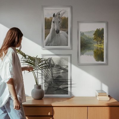 Lot de 3 tableaux pour salon Chevaux blancs nature de la rivière