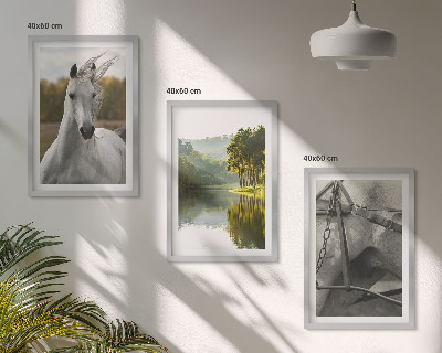 Lot de 3 tableaux pour salon Chevaux blancs nature de la rivière