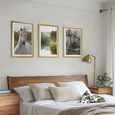 Lot de 3 tableaux pour salon Chevaux blancs nature de la rivière