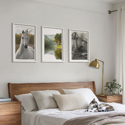 Lot de 3 tableaux pour salon Chevaux blancs nature de la rivière