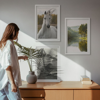 Lot de 3 tableaux pour salon Chevaux blancs nature de la rivière