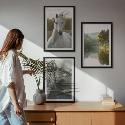 Lot de 3 tableaux pour salon Chevaux blancs nature de la rivière