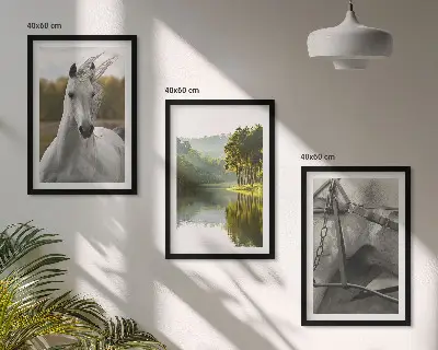Lot de 3 tableaux pour salon représentant des chevaux blancs dans une rivière
