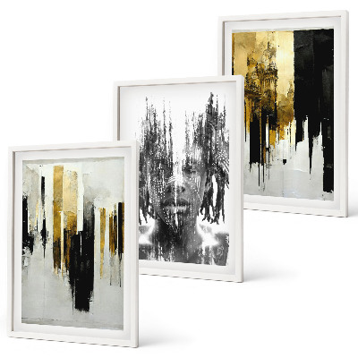 Lot de 3 tableaux pour salon Portraits abstraits contrastés