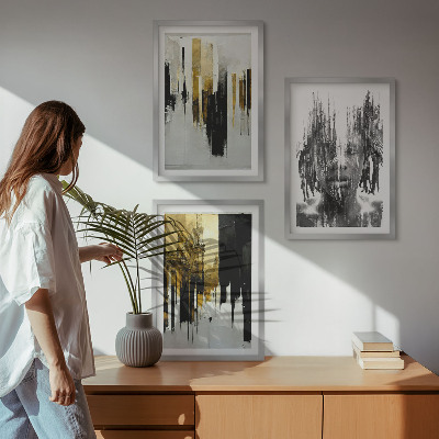 Lot de 3 tableaux pour salon Portraits abstraits contrastés