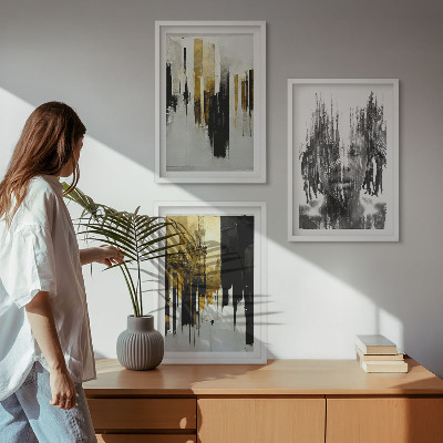 Lot de 3 tableaux pour salon Portraits abstraits contrastés