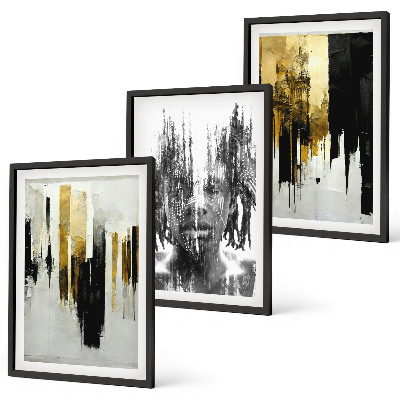 Lot de 3 tableaux pour salon Portraits abstraits contrastés