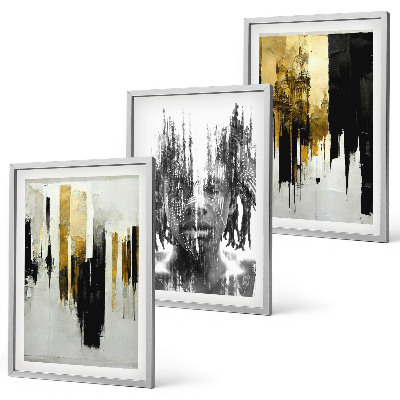 Lot de 3 tableaux pour salon Portraits abstraits contrastés